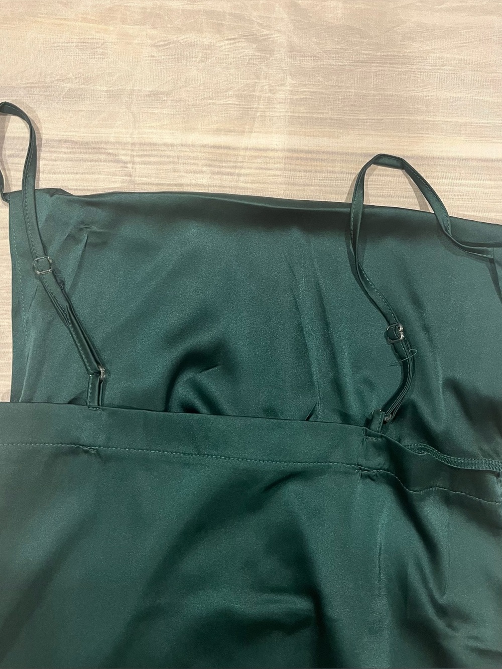 Emerald Satin Slip Dress with Side Ruching Sz M - Picture 7 of 8